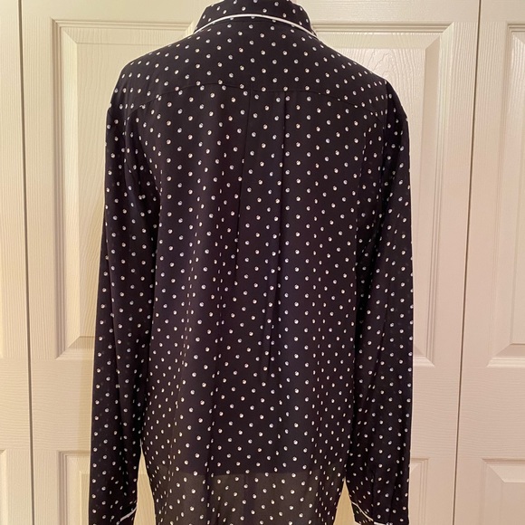 Ann Taylor navy print silk blouse size M - Picture 3 of 5